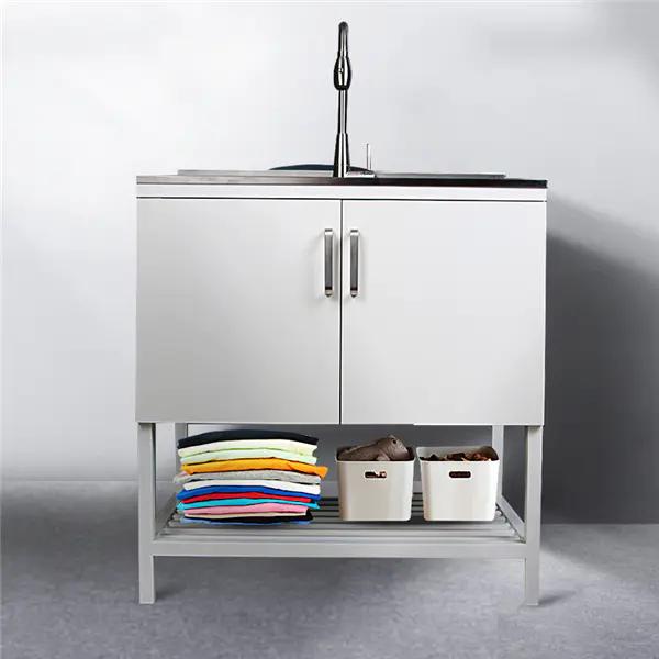 Low-key, High Style: Stainless Steel Laundry Cabinet  With Adaptable Trend