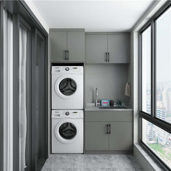 Laundry Cabinet Floor cabinet + wall cabinet + double electrical cabinets stacked up and down